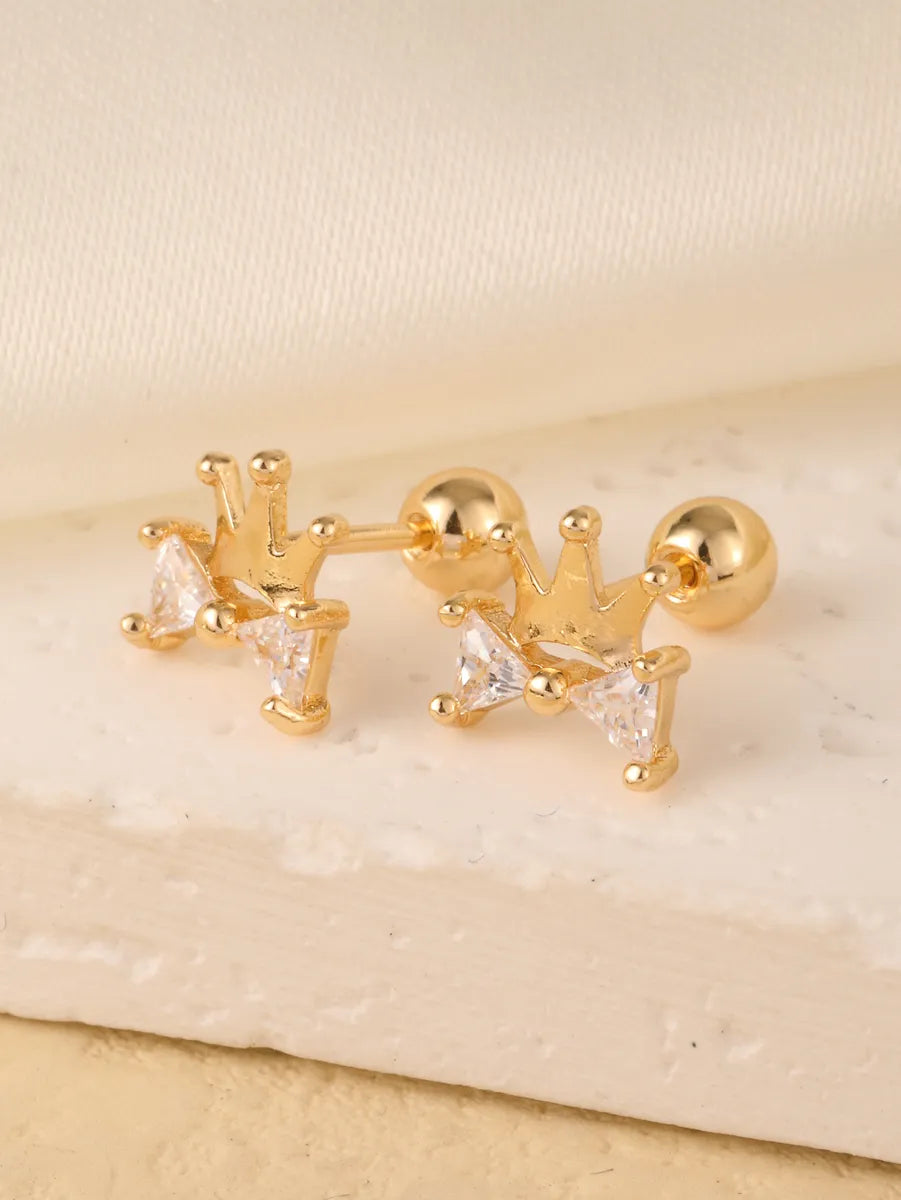 1 Pair Sweet Shiny Star Flower Bow Knot Plating Diamond Copper Zircon Gold Plated Ear Studs