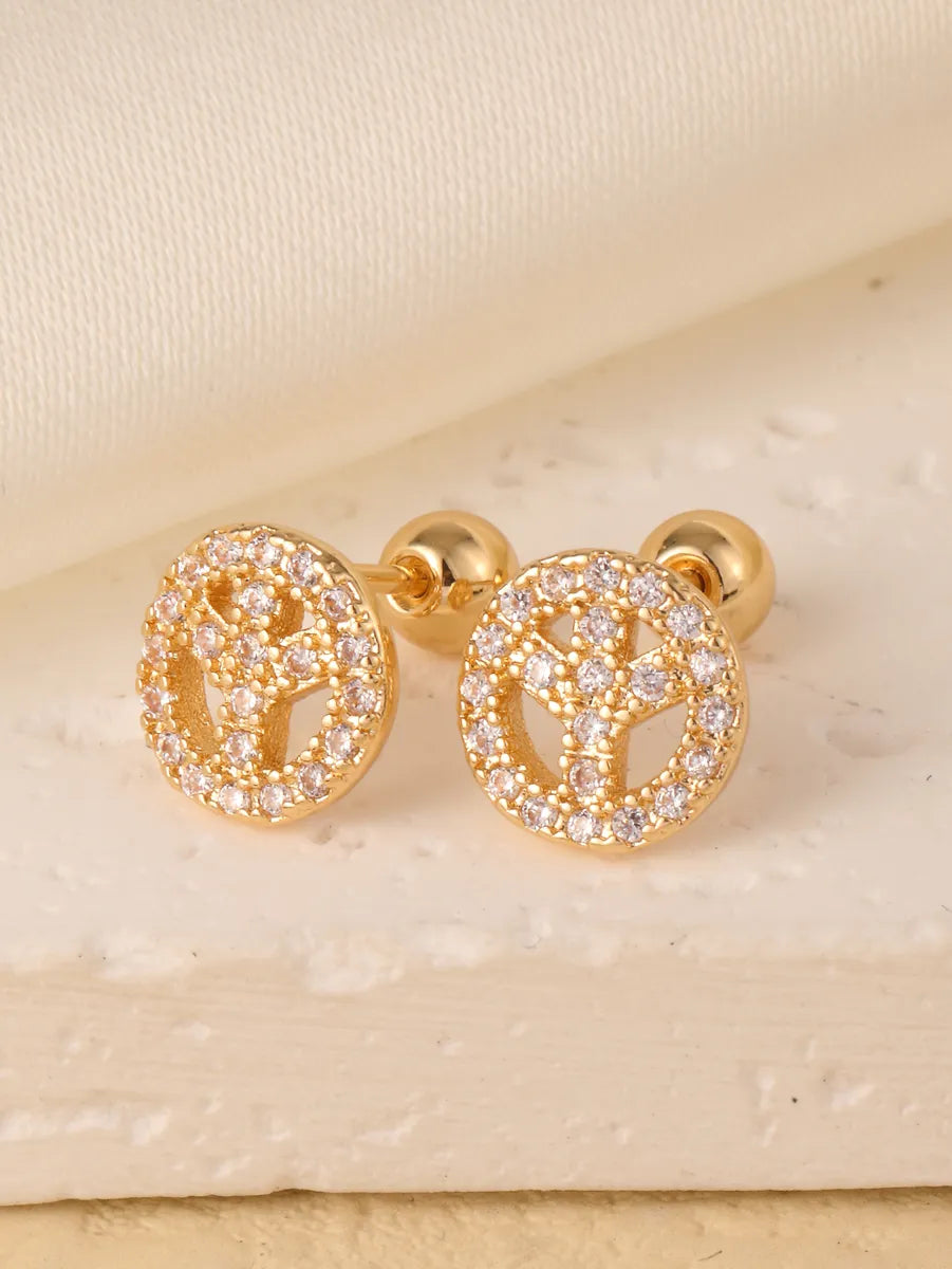 1 Pair Sweet Shiny Star Flower Bow Knot Plating Diamond Copper Zircon Gold Plated Ear Studs