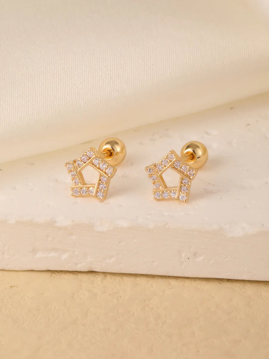 1 Pair Sweet Shiny Star Flower Bow Knot Plating Diamond Copper Zircon Gold Plated Ear Studs