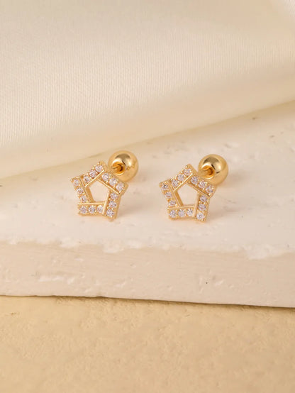 1 Pair Sweet Shiny Star Flower Bow Knot Plating Diamond Copper Zircon Gold Plated Ear Studs