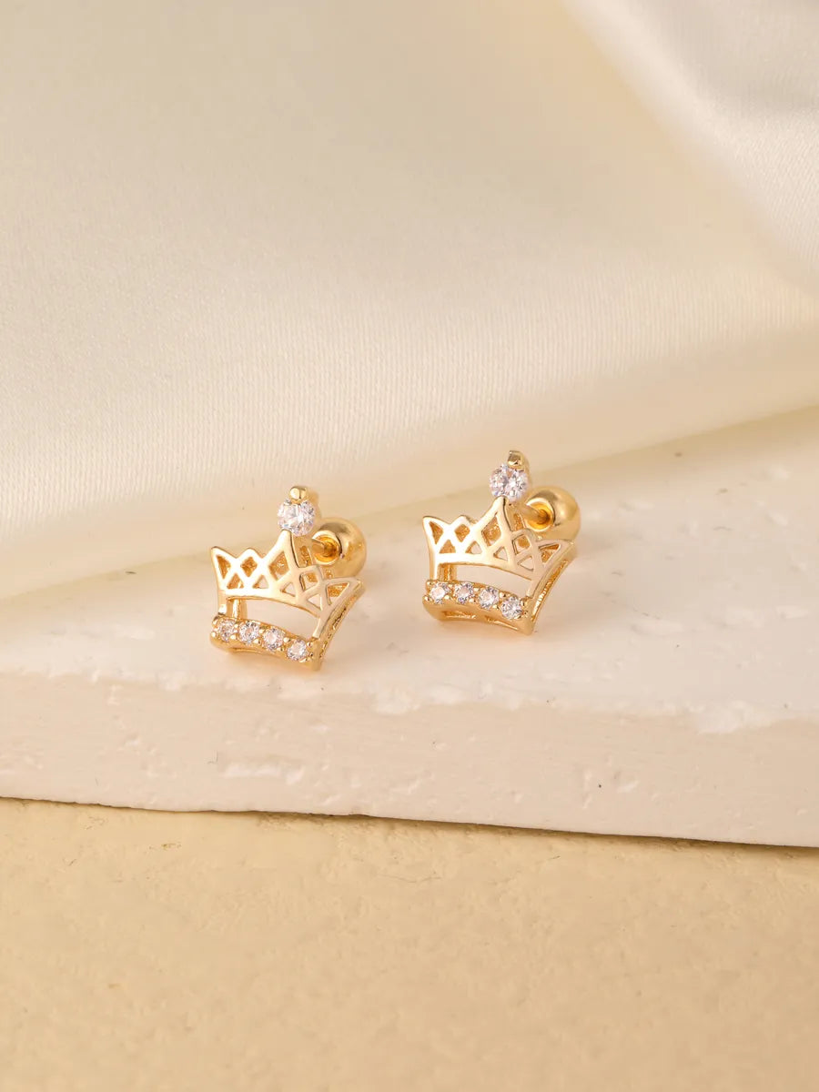 1 Pair Sweet Shiny Star Flower Bow Knot Plating Diamond Copper Zircon Gold Plated Ear Studs