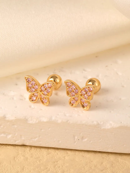 1 Pair Sweet Shiny Star Flower Bow Knot Plating Diamond Copper Zircon Gold Plated Ear Studs