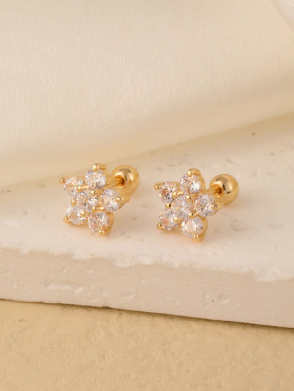 1 Pair Sweet Shiny Star Flower Bow Knot Plating Diamond Copper Zircon Gold Plated Ear Studs