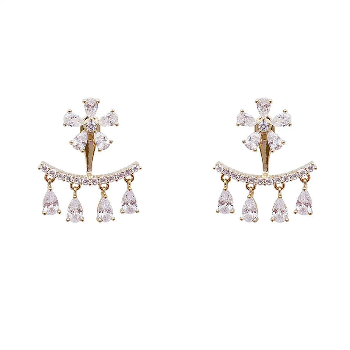 1 Pair Sweet Shiny Water Droplets Flower Inlay Alloy Artificial Rhinestones Drop Earrings