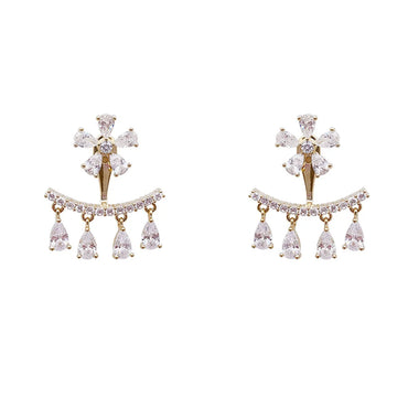 1 Pair Sweet Shiny Water Droplets Flower Inlay Alloy Artificial Rhinestones Drop Earrings