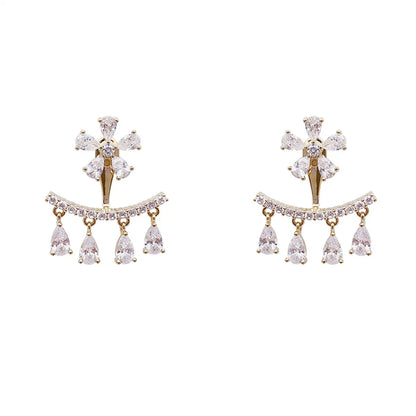 1 Pair Sweet Shiny Water Droplets Flower Inlay Alloy Artificial Rhinestones Drop Earrings