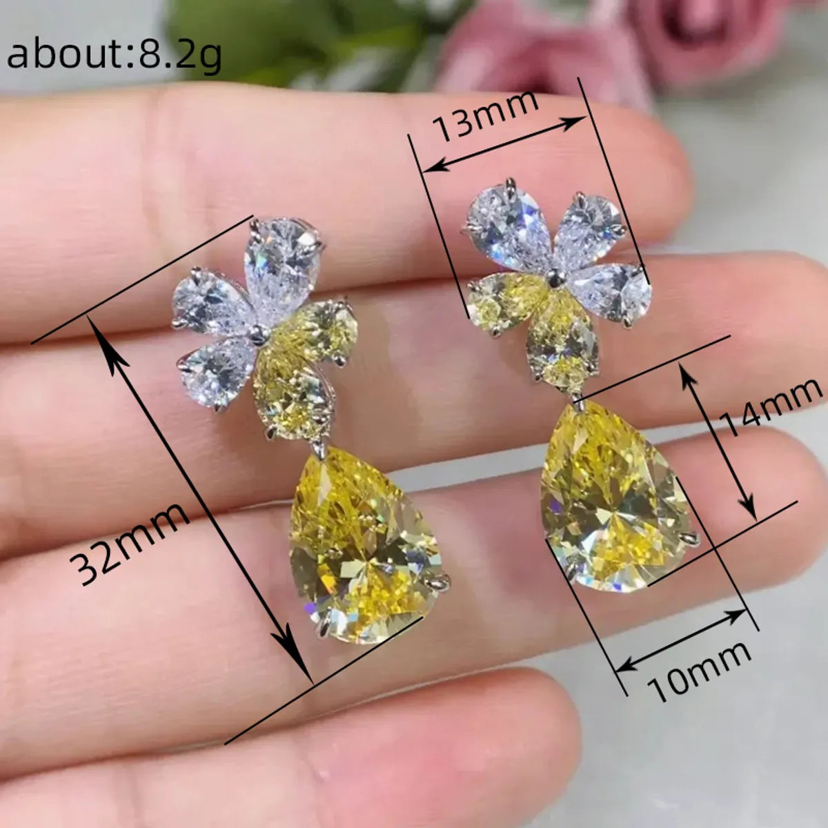 1 Pair Sweet Shiny Water Droplets Flower Inlay Copper Zircon Drop Earrings