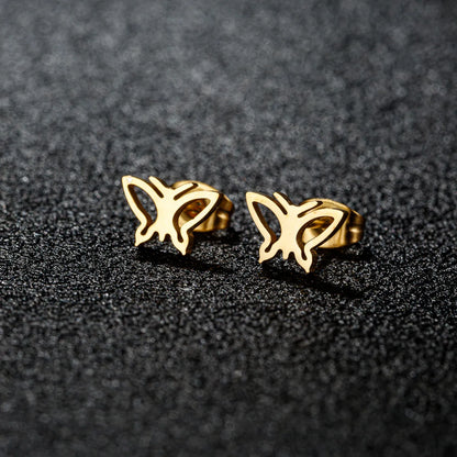 1 Pair Sweet Simple Style Artistic Heart Shape Butterfly Polishing 304 Stainless Steel 18K Gold Plated Ear Studs