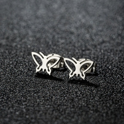 1 Pair Sweet Simple Style Artistic Heart Shape Butterfly Polishing 304 Stainless Steel 18K Gold Plated Ear Studs