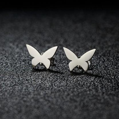 1 Pair Sweet Simple Style Artistic Heart Shape Butterfly Polishing 304 Stainless Steel 18K Gold Plated Ear Studs