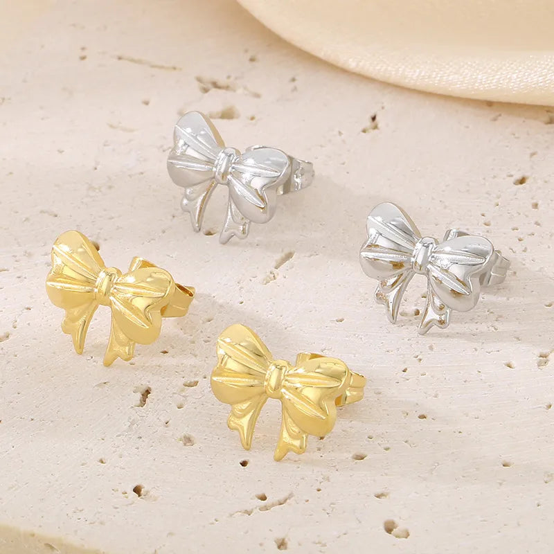 1 Pair Sweet Simple Style Bow Knot 304 Stainless Steel 18K Gold Plated Ear Studs