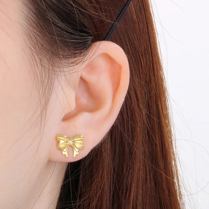 1 Pair Sweet Simple Style Bow Knot 304 Stainless Steel 18K Gold Plated Ear Studs