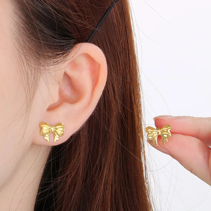 1 Pair Sweet Simple Style Bow Knot 304 Stainless Steel 18K Gold Plated Ear Studs