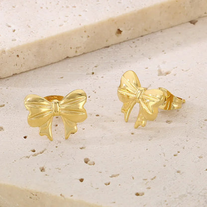 1 Pair Sweet Simple Style Bow Knot 304 Stainless Steel 18K Gold Plated Ear Studs