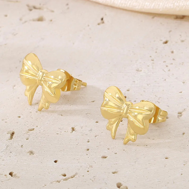 1 Pair Sweet Simple Style Bow Knot 304 Stainless Steel 18K Gold Plated Ear Studs