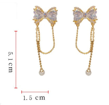 1 Pair Sweet Simple Style Bow Knot Copper Zircon 14K Gold Plated Drop Earrings