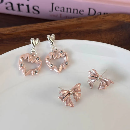 1 Pair Sweet Simple Style Bow Knot Inlay Alloy Zircon Ear Studs