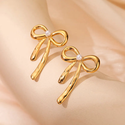 1 Pair Sweet Simple Style Bow Knot Plating 304 Stainless Steel 18K Gold Plated Ear Studs