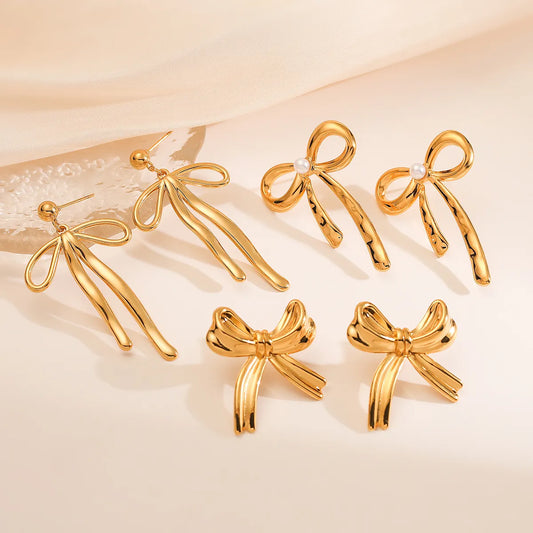 1 Pair Sweet Simple Style Bow Knot Plating 304 Stainless Steel 18K Gold Plated Ear Studs