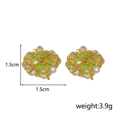 1 Pair Sweet Simple Style Bow Knot Plating Inlay Copper Imitation Pearl Crystal Glass 14K Gold Plated Ear Studs