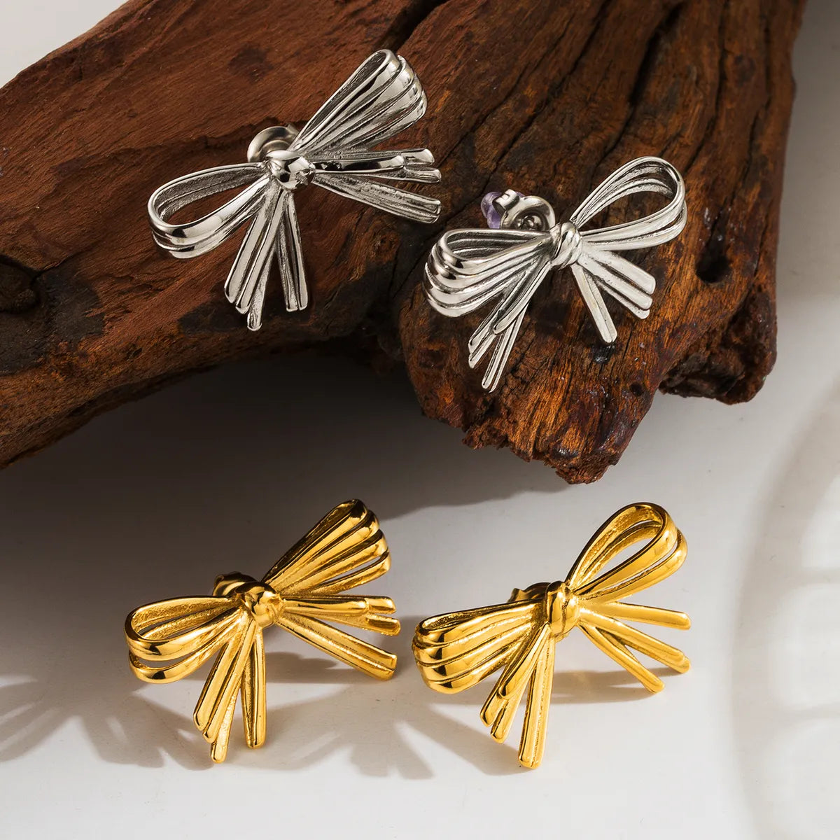 1 Pair Sweet Simple Style Bow Knot Plating Stainless Steel 18k Gold Plated Ear Studs