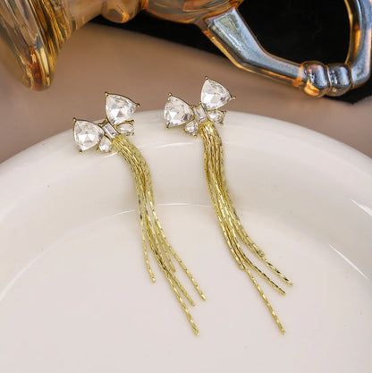 1 Pair Sweet Simple Style Bow Knot Tassel Inlay Zinc Alloy Rhinestones Drop Earrings