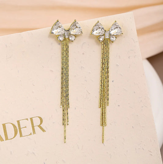 1 Pair Sweet Simple Style Bow Knot Tassel Inlay Zinc Alloy Rhinestones Drop Earrings