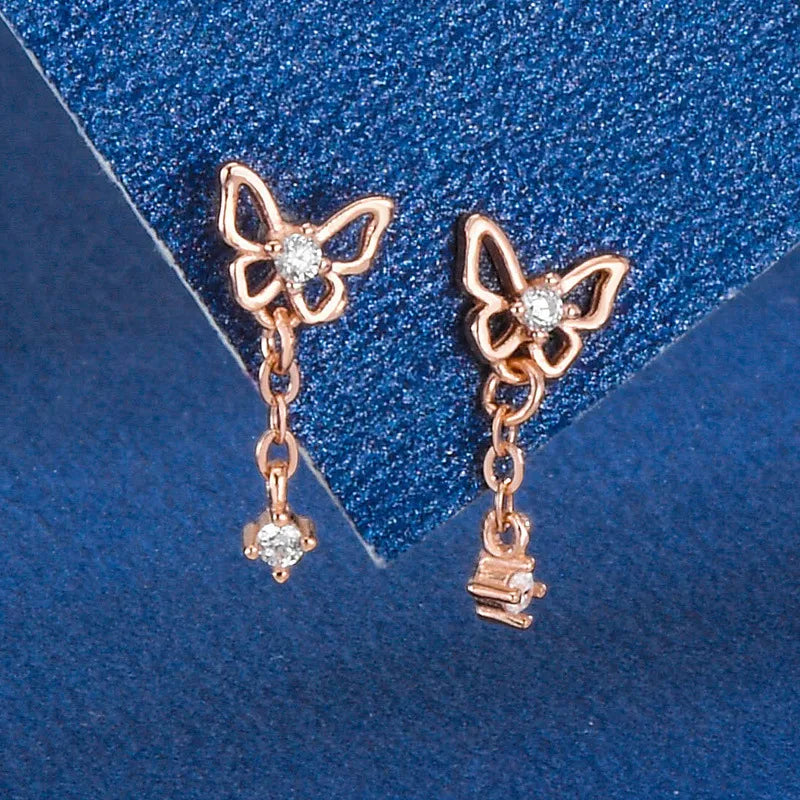 1 Pair Sweet Simple Style Butterfly Inlay Sterling Silver Zircon Earrings