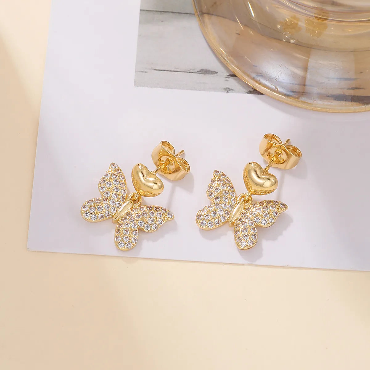 1 Pair Sweet Simple Style Butterfly Plating Inlay Copper Zircon 18k Gold Plated Drop Earrings