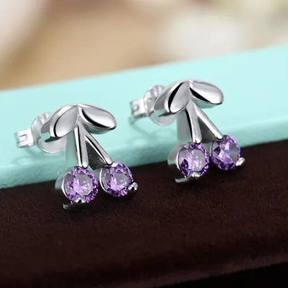 1 Pair Sweet Simple Style Cherry Inlay Copper Zircon Ear Studs