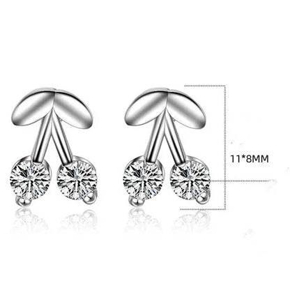 1 Pair Sweet Simple Style Cherry Inlay Copper Zircon Ear Studs