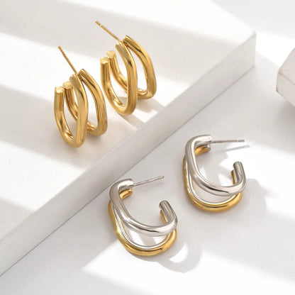 1 Pair Sweet Simple Style Classic Style Geometric Stainless Steel 18K Gold Plated Ear Studs