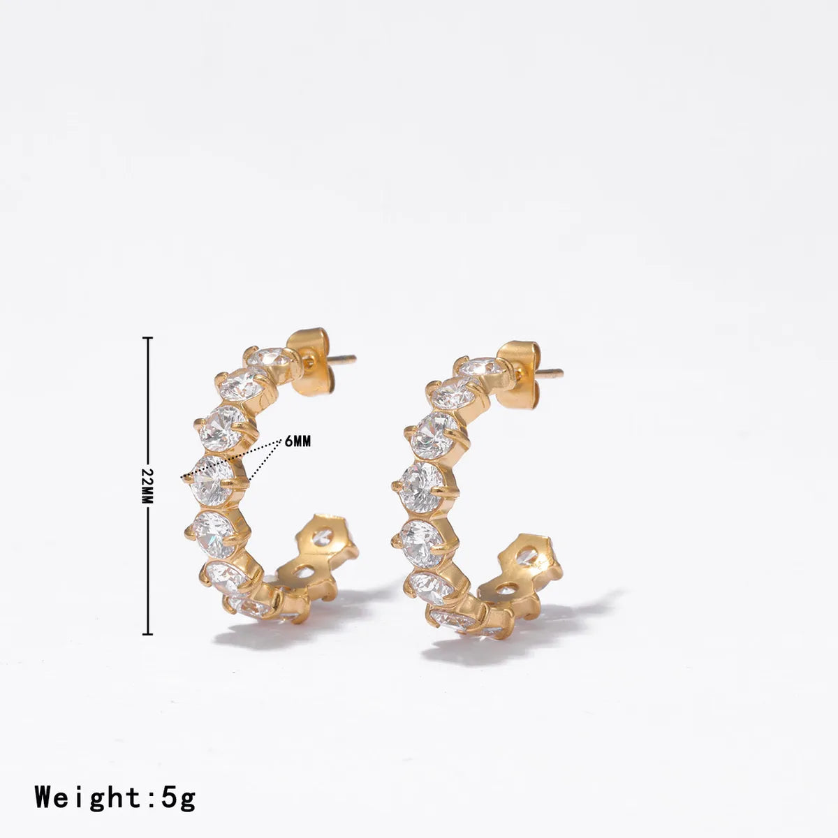 1 Pair Sweet Simple Style Commute C Shape Inlay 304 Stainless Steel Zircon White Gold Plated Gold Plated Ear Studs