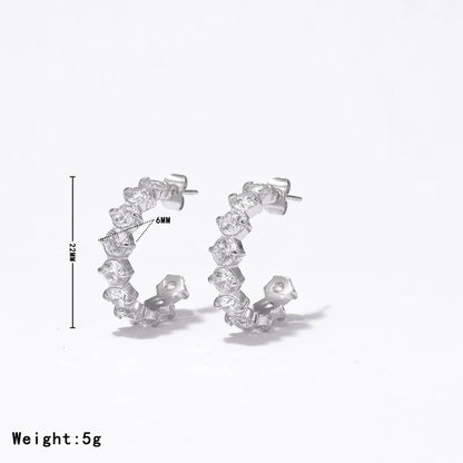 1 Pair Sweet Simple Style Commute C Shape Inlay 304 Stainless Steel Zircon White Gold Plated Gold Plated Ear Studs