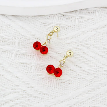 1 Pair Sweet Simple Style Commute Cherry Inlay Alloy Rhinestones Gold Plated Drop Earrings