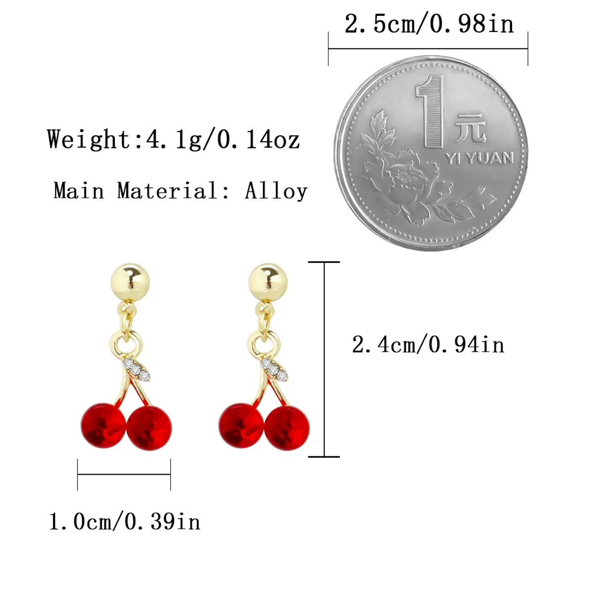 1 Pair Sweet Simple Style Commute Cherry Inlay Alloy Rhinestones Gold Plated Drop Earrings