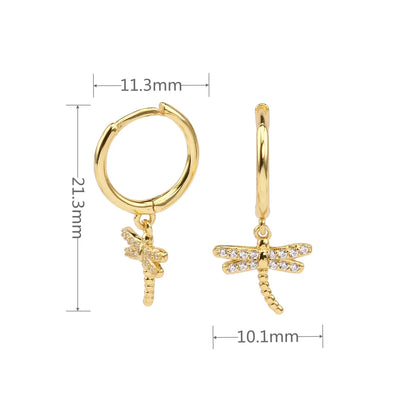 1 Pair Sweet Simple Style Dragonfly Plating Inlay Sterling Silver Zircon Drop Earrings