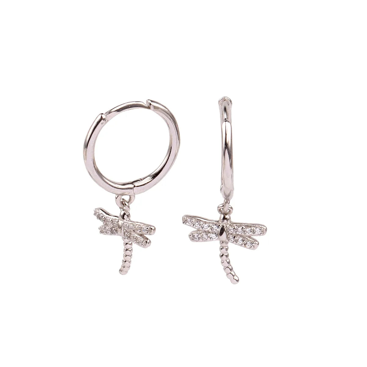 1 Pair Sweet Simple Style Dragonfly Plating Inlay Sterling Silver Zircon Drop Earrings