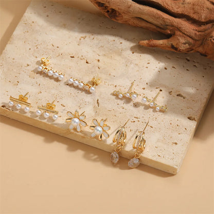 1 Pair Sweet Simple Style Floral Plating Inlay Copper Artificial Pearls Zircon 14k Gold Plated Ear Studs