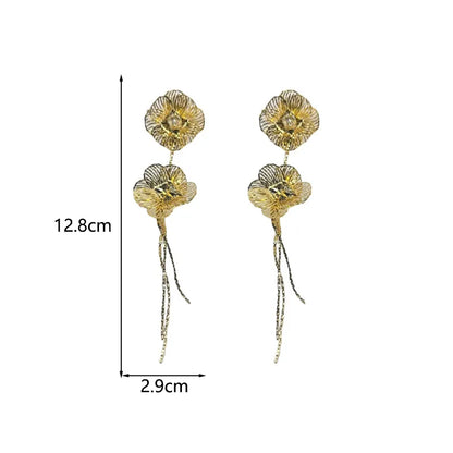 1 Pair Sweet Simple Style Flower Chain Inlay Copper Zircon 18K Gold Plated Drop Earrings