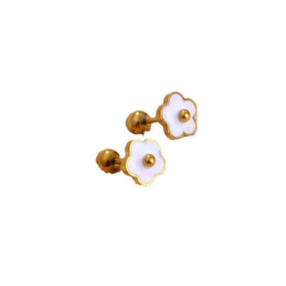 1 Pair Sweet Simple Style Flower Enamel Inlay Titanium Steel Pearl 18K Gold Plated Ear Studs