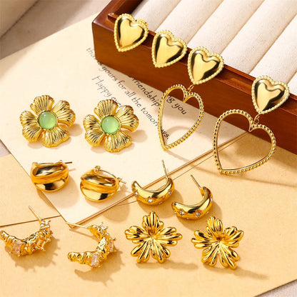 1 Pair Sweet Simple Style Flower Inlay 304 Stainless Steel Zircon 18K Gold Plated Ear Studs