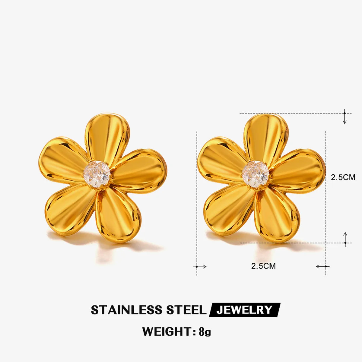 1 Pair Sweet Simple Style Flower Inlay 304 Stainless Steel Zircon 18K Gold Plated Ear Studs