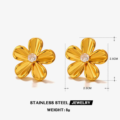 1 Pair Sweet Simple Style Flower Inlay 304 Stainless Steel Zircon 18K Gold Plated Ear Studs