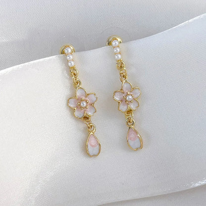 1 Pair Sweet Simple Style Flower Inlay Alloy Alloy Pearl Drop Earrings