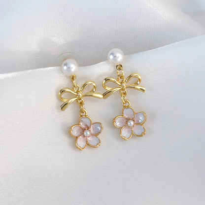 1 Pair Sweet Simple Style Flower Inlay Alloy Alloy Pearl Drop Earrings