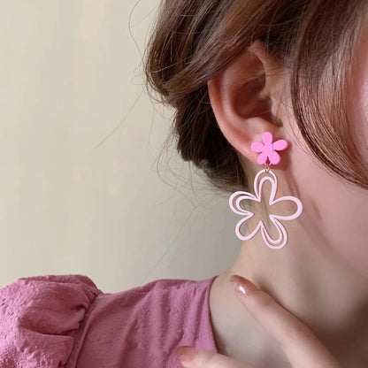 1 Pair Sweet Simple Style Flower Plastic Resin Drop Earrings