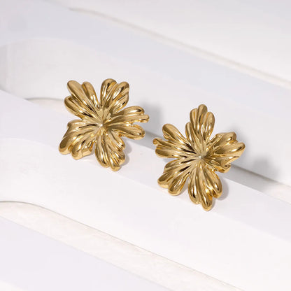 1 Pair Sweet Simple Style Flower Plating 304 Stainless Steel 18K Gold Plated Ear Studs