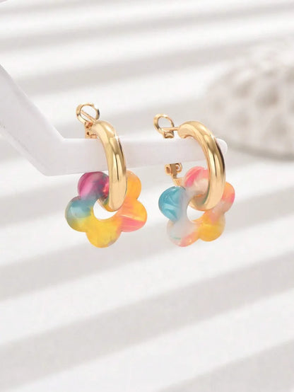 1 Pair Sweet Simple Style Flower Plating Arylic Drop Earrings