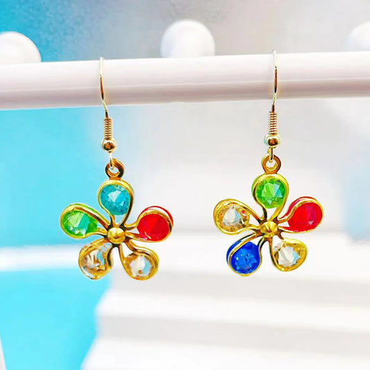 1 Pair Sweet Simple Style Flower Plating Inlay Alloy Artificial Gemstones Rhinestones 14k Gold Plated Drop Earrings